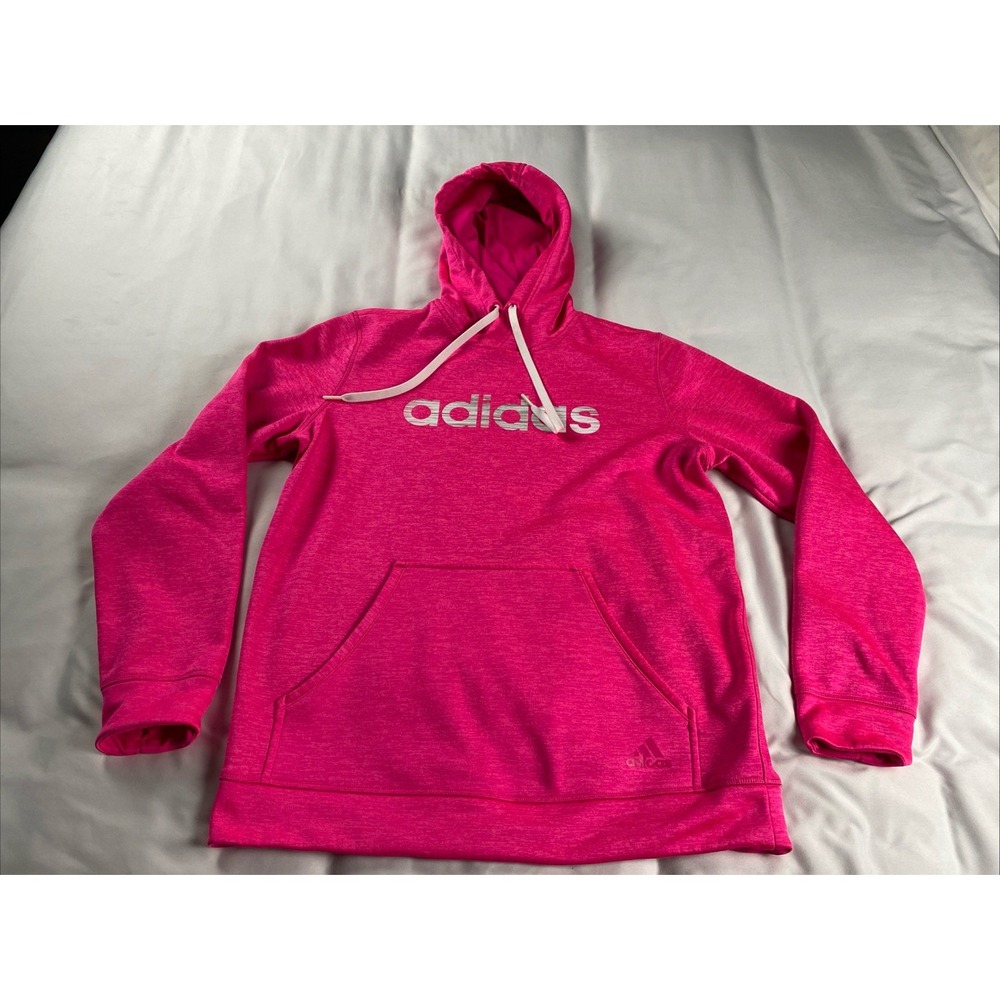 Adidas Womens L Pink Climawarm Pullover Hoodie Athletic Logo Sweatshirt Training